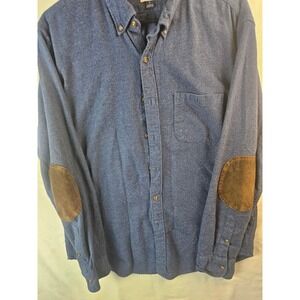 J.Crew Mens Blue Flannel Button Down Shirt Elbow Patches Classic Fit Large L
